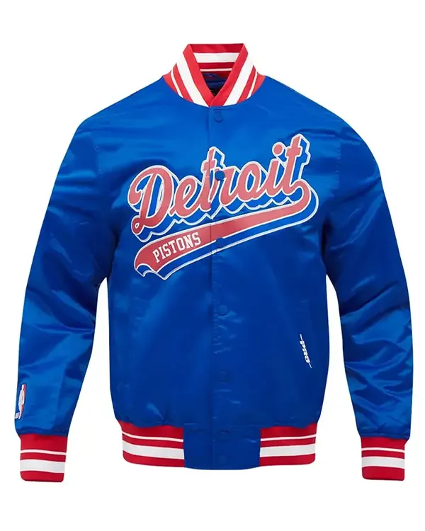 Detroit Pistons Script Tail Blue Satin Jacket Detroit Pistons Script Tail Blue Satin Jacket