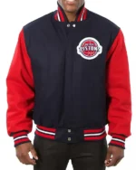 Detroit Pistons Two-tone Navy And Red Varsity Wool Jacket