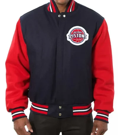 Detroit Pistons Two-tone Navy And Red Varsity Wool Jacket