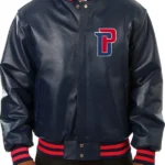 Detroit Pistons Varsity Navy Blue Leather Jacket