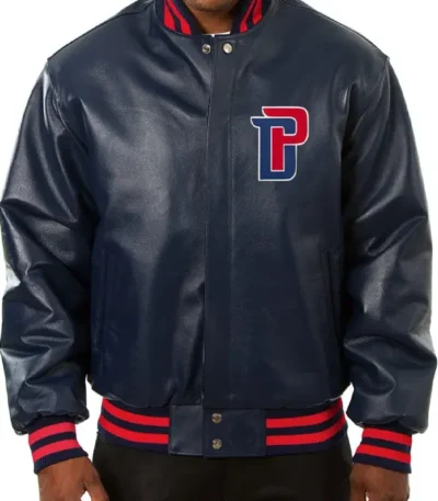 Detroit Pistons Varsity Navy Blue Leather Jacket