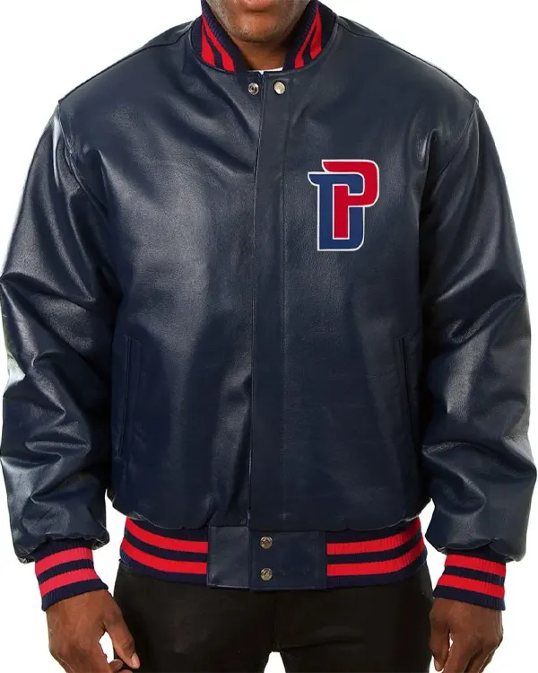 Detroit Pistons Varsity Navy Blue Leather Jacket Detroit Pistons Varsity Navy Blue Leather Jacket
