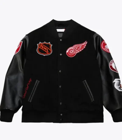 Detroit Red Wings Black Out Team Logo Varsity Jacket