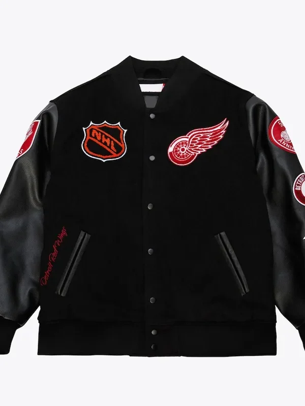 Detroit Red Wings Black Out Team Logo Varsity Jacket