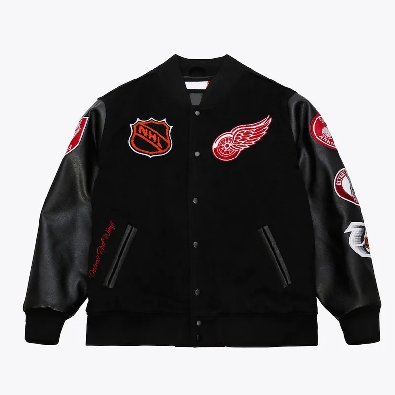 Detroit Red Wings Black Out Team Logo Varsity Jacket Detroit Red Wings Black Out Team Logo Varsity Jacket