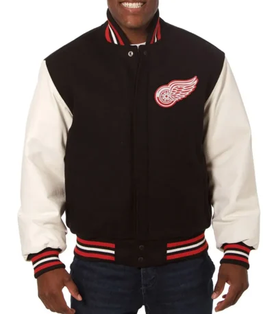 Detroit Red Wings Black and White Two-Tone Varsity Jacket