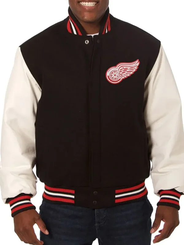 Detroit Red Wings Black and White Two-Tone Varsity Jacket