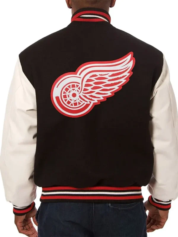 Detroit Red Wings Black and White Two-Tone Varsity Jacket