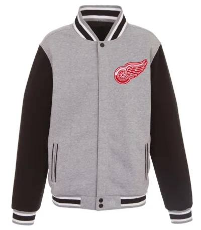 Detroit Red Wings Gray-Black Varsity Wool Full-Snap Jacket
