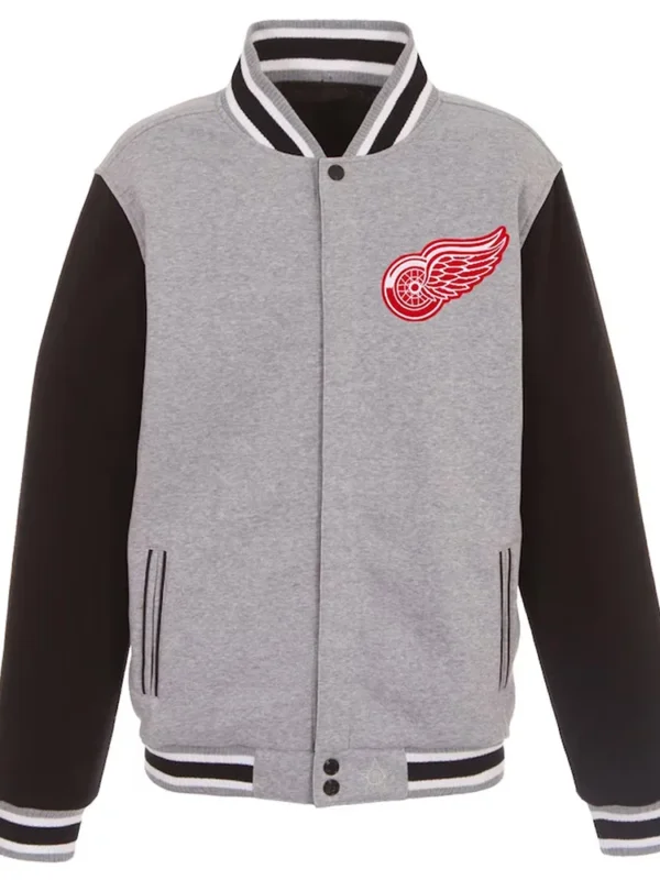 Detroit Red Wings Gray-Black Varsity Wool Full-Snap Jacket