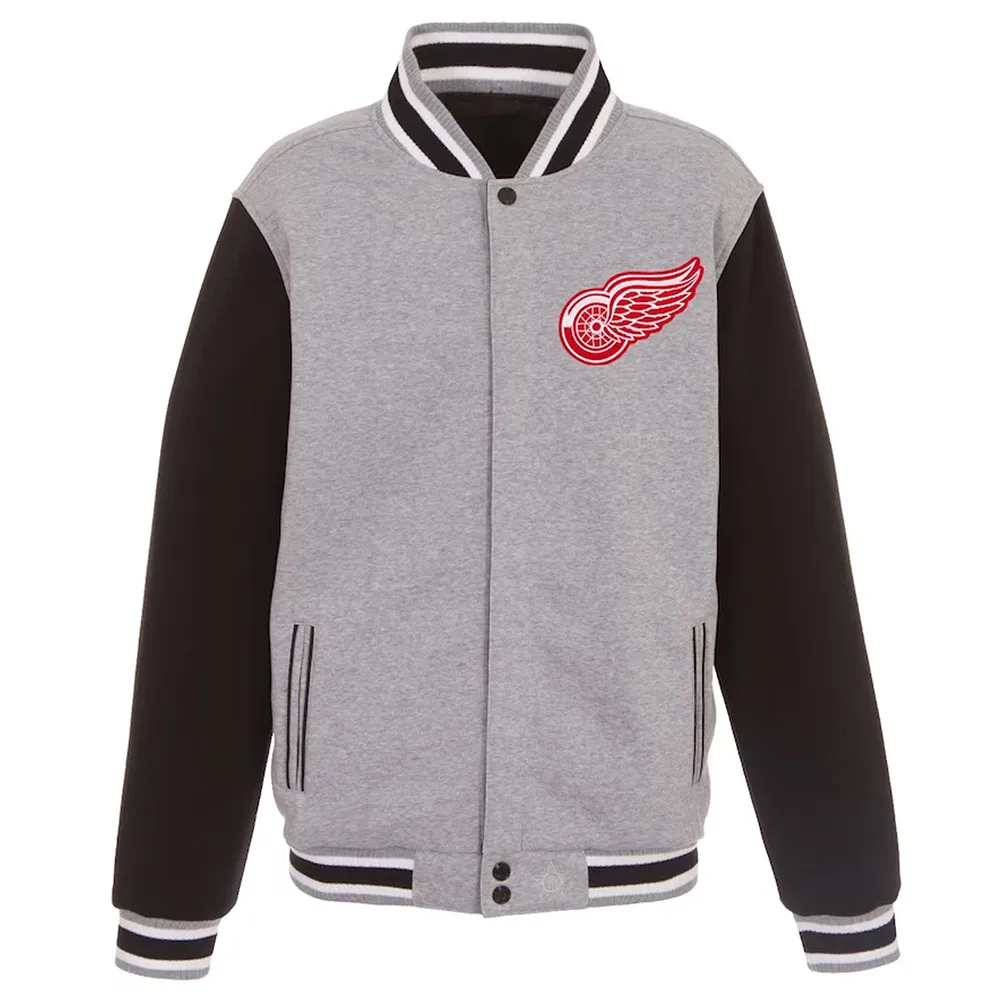 Detroit Red Wings Gray-Black Varsity Wool Full-Snap Jacket Detroit Red Wings Gray-Black Varsity Wool Full-Snap Jacket