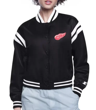 Detroit Red Wings Printed Logo Varsity Satin Jacket