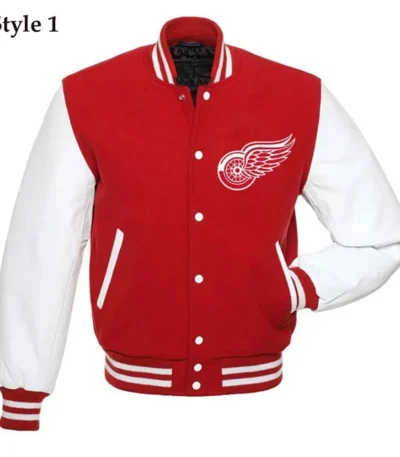 Detroit Red Wings Red and White Letterman Jacket