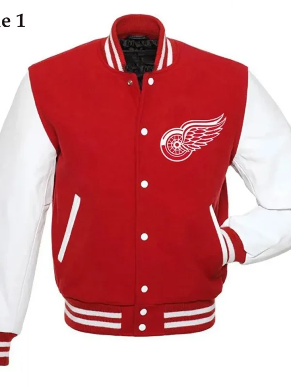 Detroit Red Wings Red and White Letterman Jacket