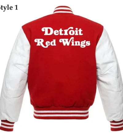 Detroit Red Wings Red and White Letterman Jacket