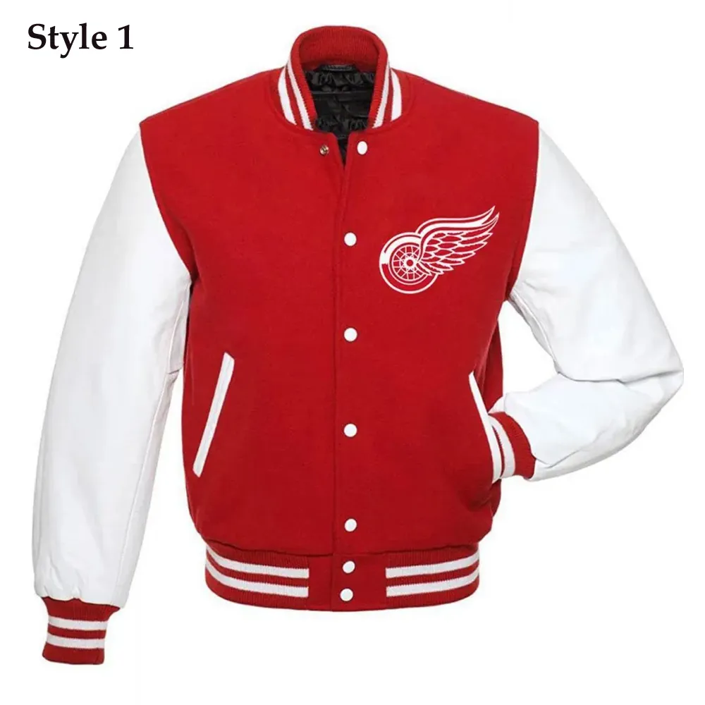 Detroit Red Wings Red and White Letterman Jacket Detroit Red Wings Red and White Letterman Jacket