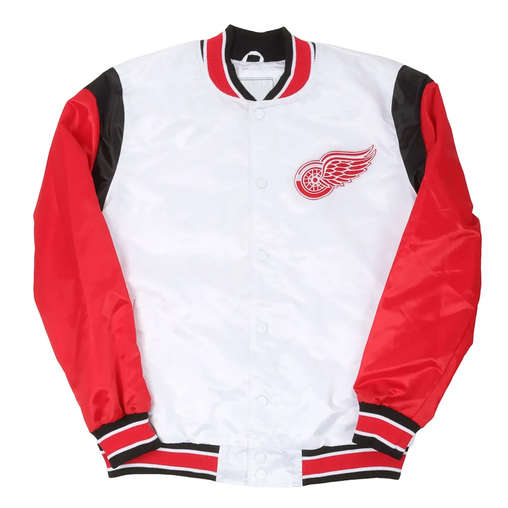 Detroit Red Wings White and Red Teddy Satin Jacket Detroit Red Wings White and Red Teddy Satin Jacket