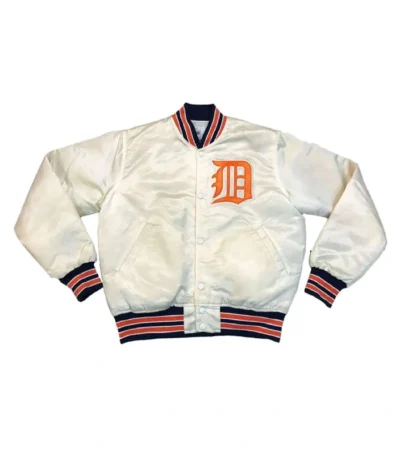 Detroit Tigers 80’s Bomber White Satin Jacket