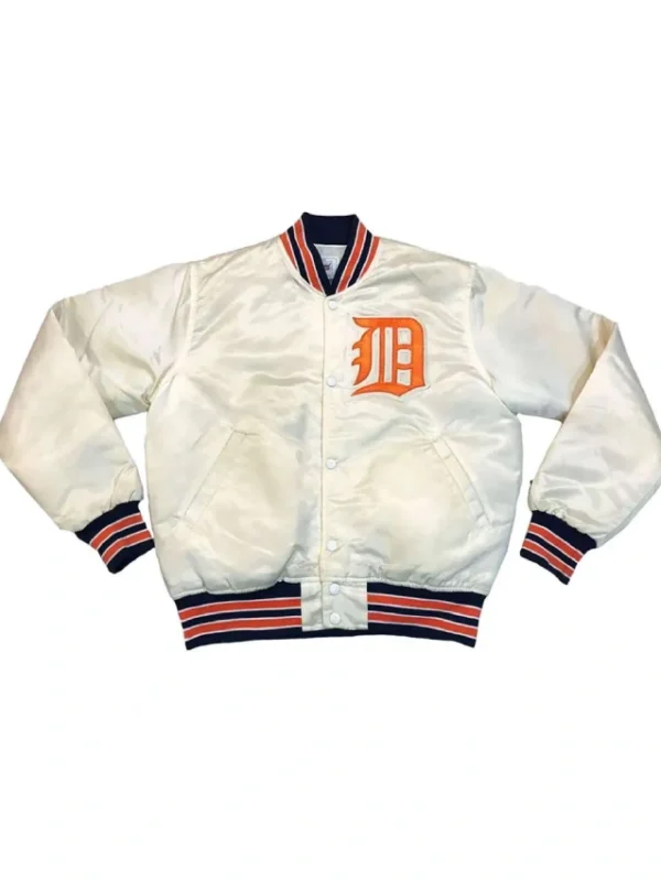 Detroit Tigers 80’s Bomber White Satin Jacket