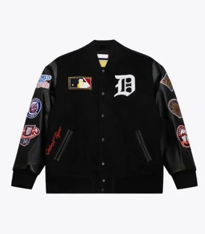 Detroit Tigers Black Out Vintage Logo Varsity Jacket