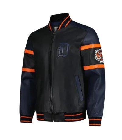 Detroit Tigers Black and Navy Varsity Leather Jacket
