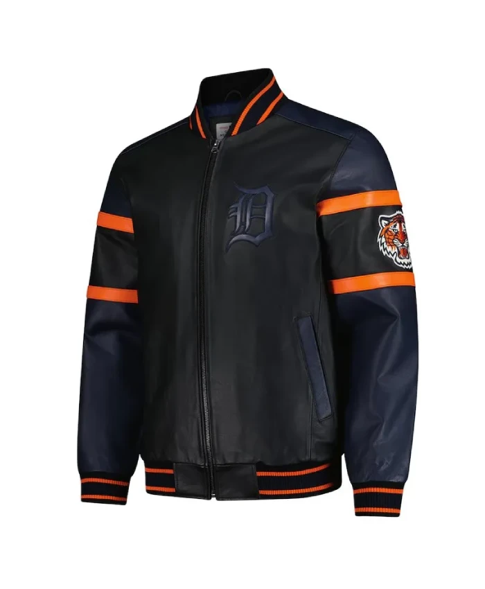 Detroit Tigers Black and Navy Varsity Leather Jacket Detroit Tigers Black and Navy Varsity Leather Jacket