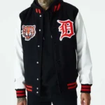 Detroit Tigers Black and White Letterman Jacket