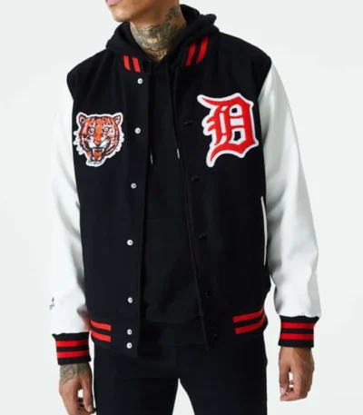Detroit Tigers Black and White Letterman Jacket