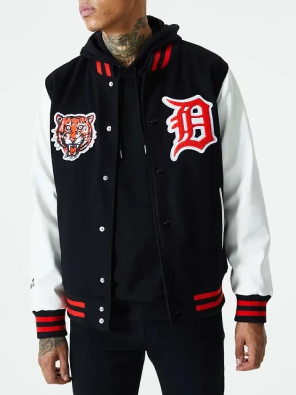 Detroit Tigers Black and White Letterman Jacket
