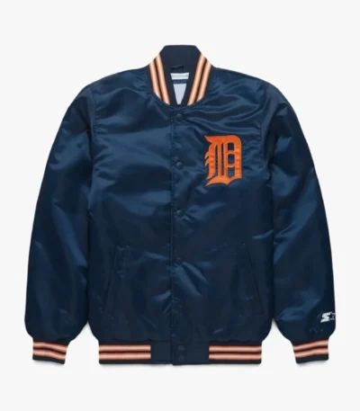 Detroit Tigers Classic Bomber Navy Satin Jacket