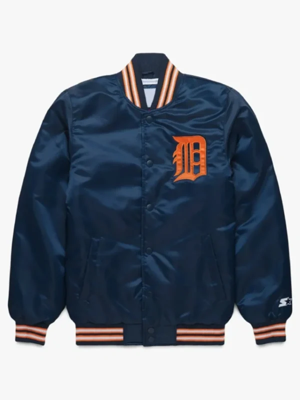 Detroit Tigers Classic Bomber Navy Satin Jacket