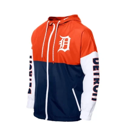 Detroit Tigers Color Block Navy/Orange Hoodie Windbreaker
