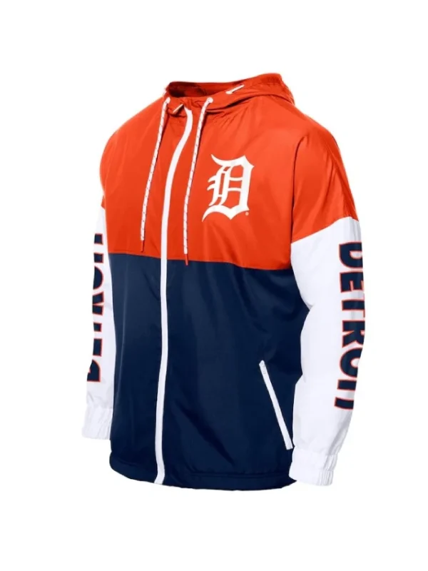 Detroit Tigers Color Block Navy/Orange Hoodie Windbreaker