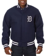 Detroit Tigers Embroidered Navy Wool Varsity Jacket