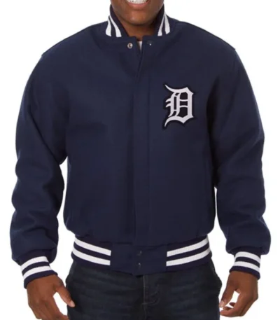 Detroit Tigers Embroidered Navy Wool Varsity Jacket