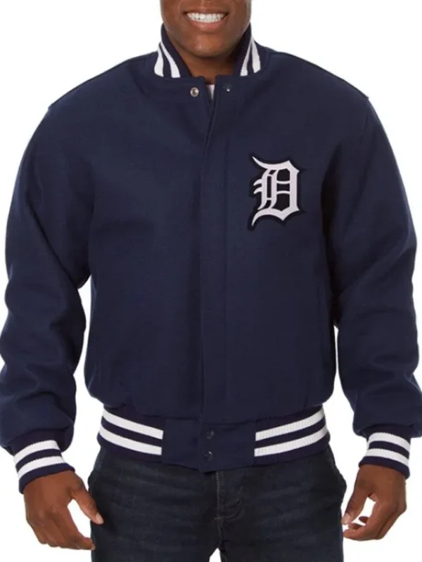 Detroit Tigers Embroidered Navy Wool Varsity Jacket