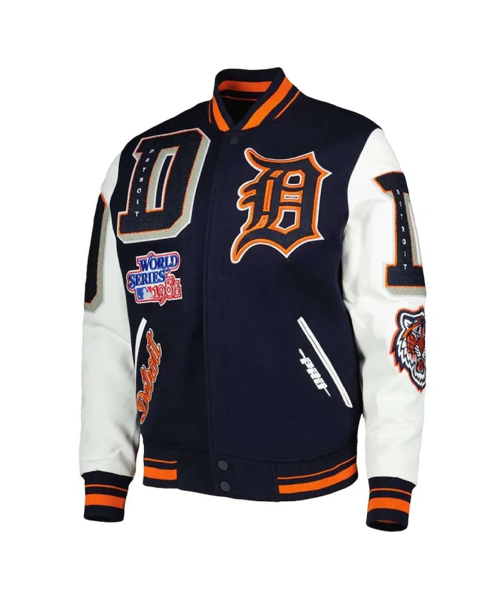 Detroit Tigers Mash Up Navy and White Varsity Jacket Detroit Tigers Mash Up Navy and White Varsity Jacket