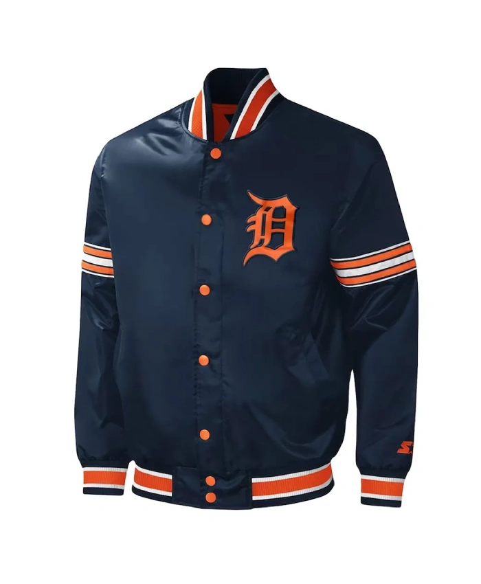 Detroit Tigers Midfield Varsity Navy Satin Jacket Detroit Tigers Midfield Varsity Navy Satin Jacket