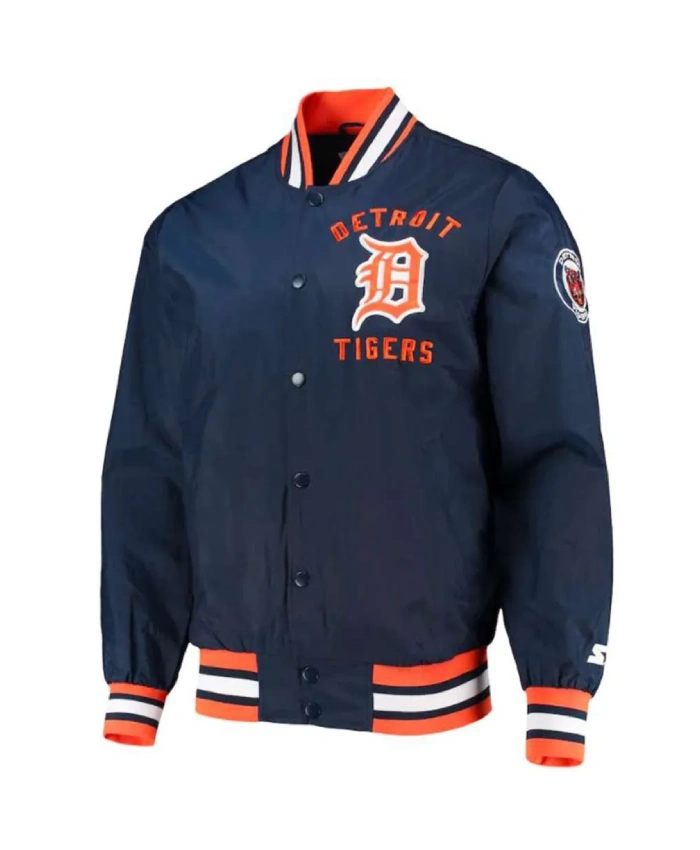Detroit Tigers Navy Bomber Satin Jacket Detroit Tigers Navy Bomber Satin Jacket
