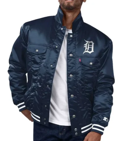 Detroit Tigers Navy Silver Tab Trucker Satin Jacket