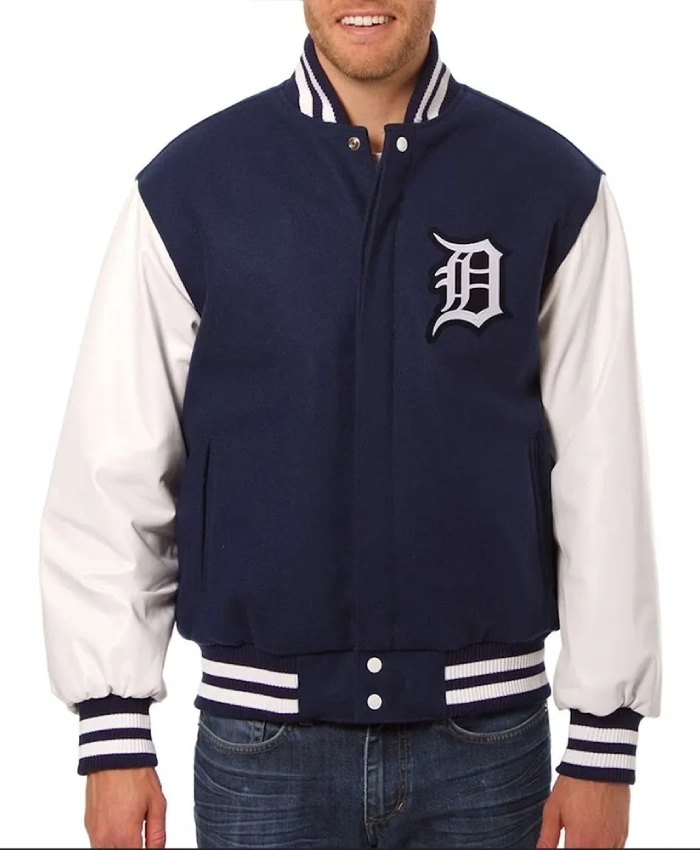 Detroit Tigers Navy and White Varsity Jacket Detroit Tigers Navy and White Varsity Jacket
