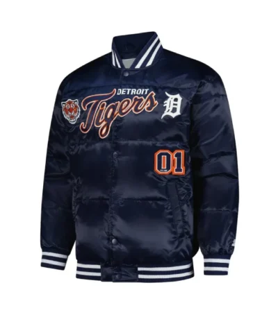 Detroit Tigers Puffer Navy Satin Jacket