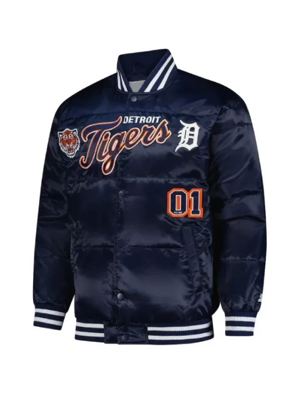 Detroit Tigers Puffer Navy Satin Jacket