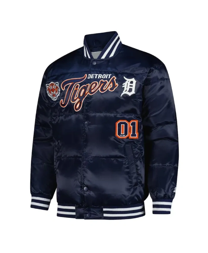 Detroit Tigers Puffer Navy Satin Jacket Detroit Tigers Puffer Navy Satin Jacket