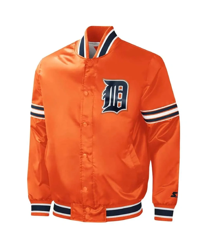 Detroit Tigers Slider Orange Varsity Satin Jacket Detroit Tigers Slider Orange Varsity Satin Jacket
