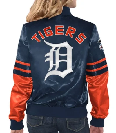 Detroit Tigers Tie Breaker Navy and Orange Satin Jacket