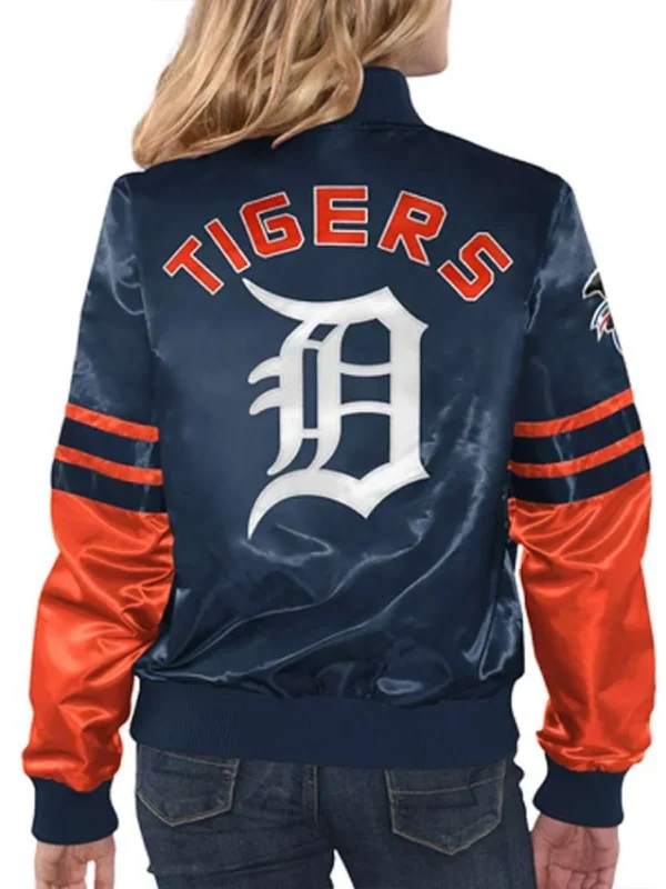 Detroit Tigers Tie Breaker Navy and Orange Satin Jacket