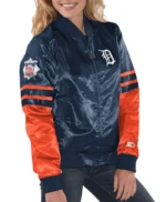 Detroit Tigers Tie Breaker Navy and Orange Satin Jacket