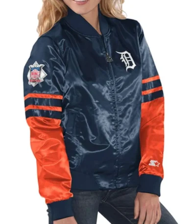 Detroit Tigers Tie Breaker Navy and Orange Satin Jacket