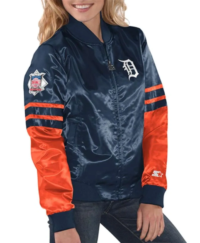 Detroit Tigers Tie Breaker Navy and Orange Satin Jacket Detroit Tigers Tie Breaker Navy and Orange Satin Jacket